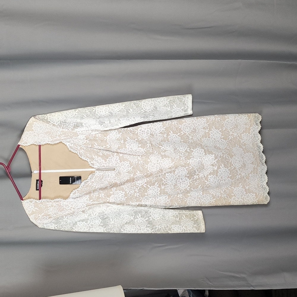 White Lace Long Sleeve Bebe Dress